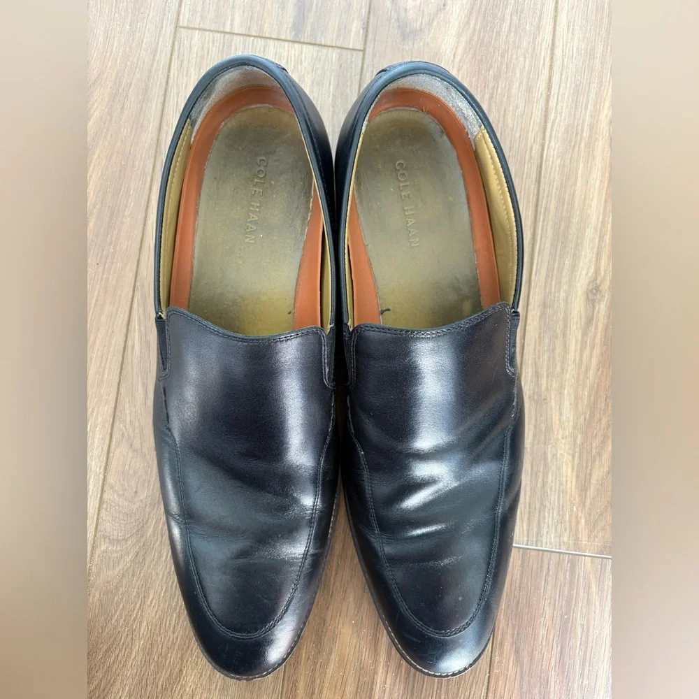 Cole Haan Grand OS Black Almond Toe Leather Slip On Moccasin Loafer Size 13M EUC